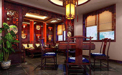 黎安镇古典中式风格茶楼包间设计装修效果图